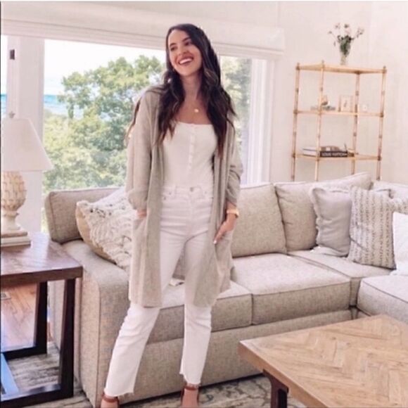Donni Cardigan Womens One Size ripped open duster pockets light  minimalist Gray - Picture 1 of 11